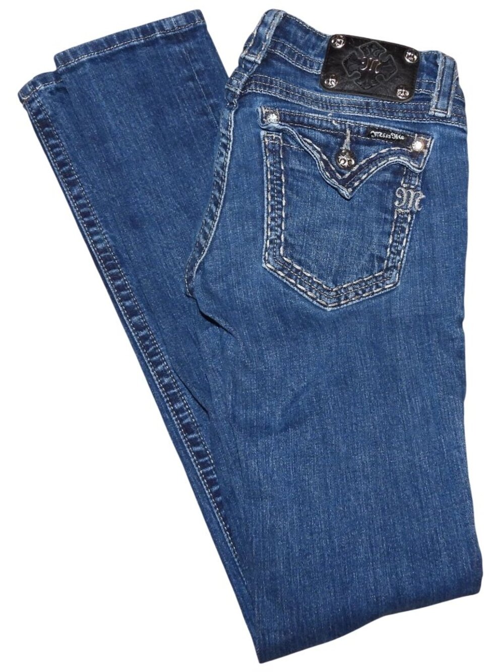 Miss Me Western Jeans Denim Blue Low Rise Skinny Size 27 Inseam 35 JES179SX
